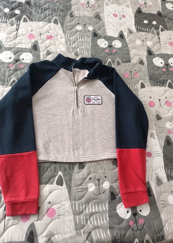 Kadın Gri Fermuarlı Yarım Fermuarlı Sweatshirt - Görsel 3