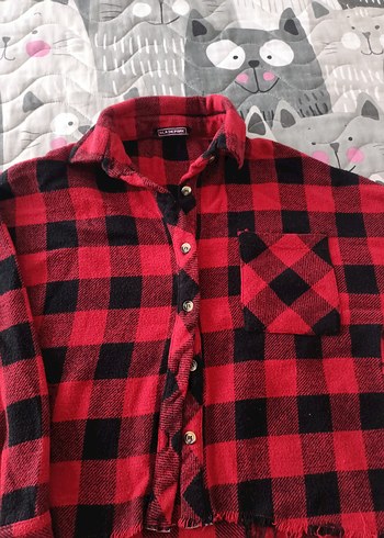 Kadın Kırmızı Kareli Düğmeli Gömlek - Görsel 3