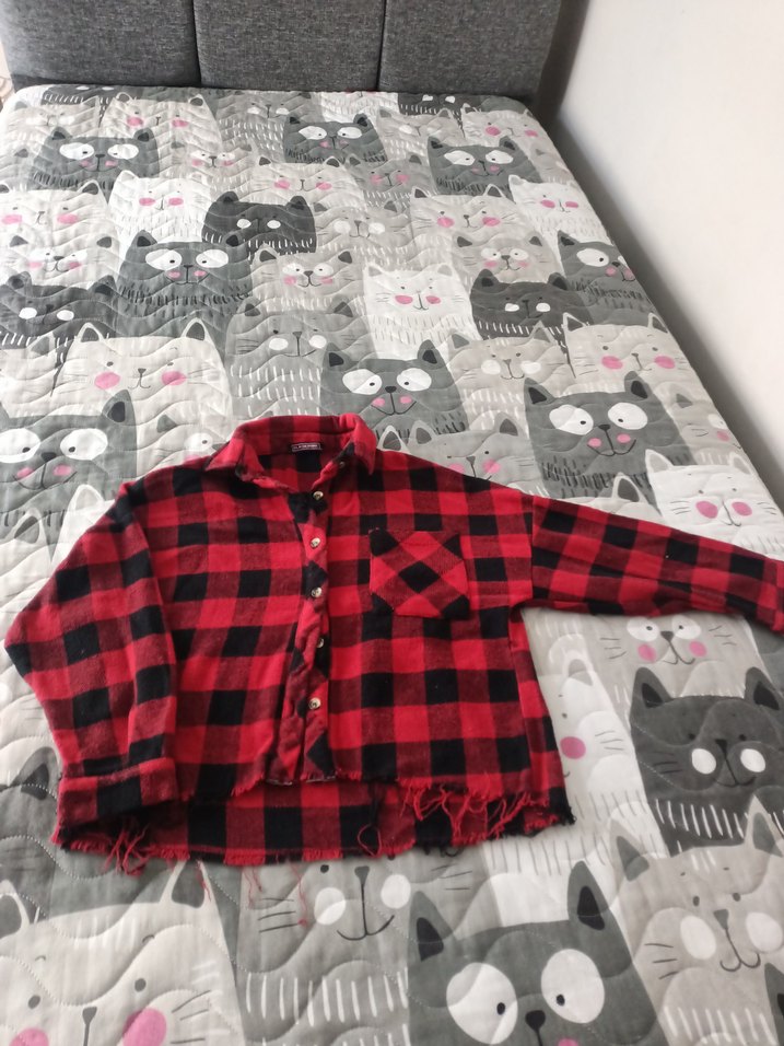 Kadın Kırmızı Kareli Düğmeli Gömlek - Görsel 2