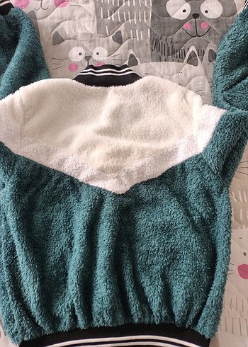 Turkuaz Gri Peluş Detaylı Kadın Ceket - Görsel 5