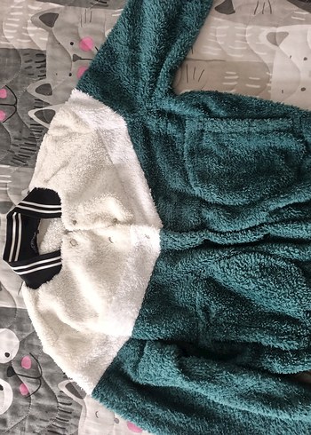 Turkuaz Gri Peluş Detaylı Kadın Ceket - Görsel 2