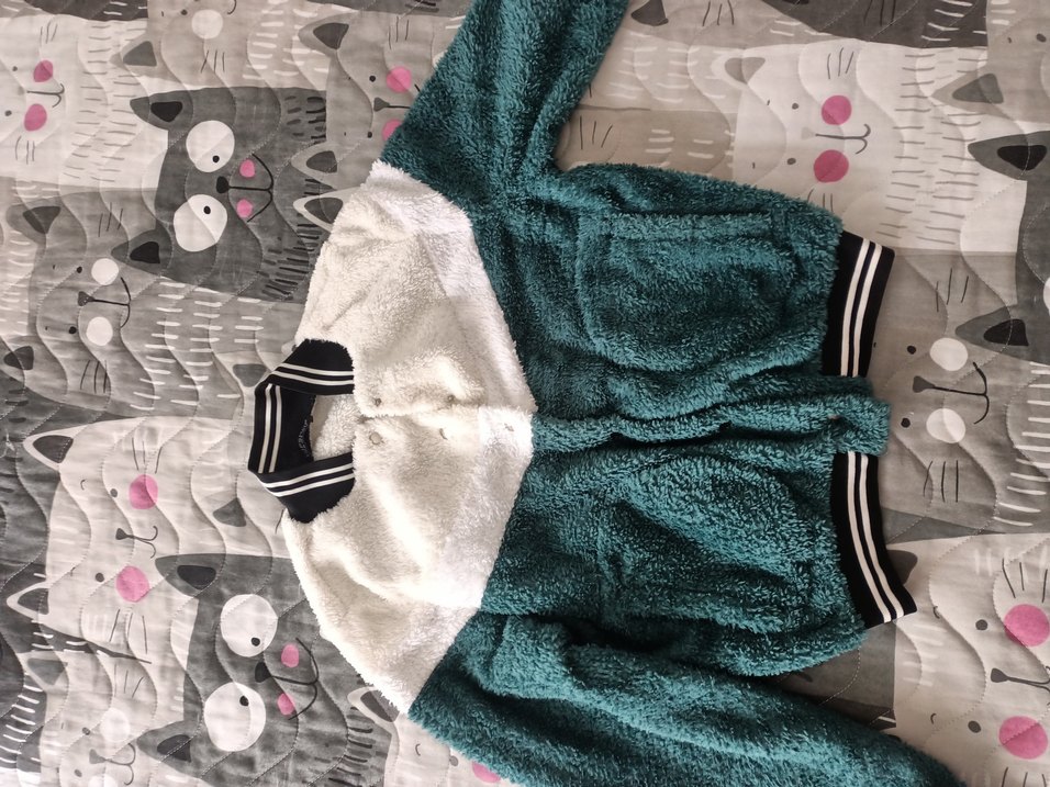 Turkuaz Gri Peluş Detaylı Kadın Ceket - Görsel 2