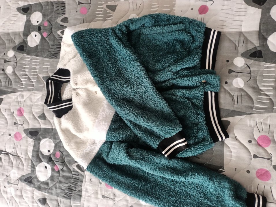 Turkuaz Gri Peluş Detaylı Kadın Ceket - Görsel 3