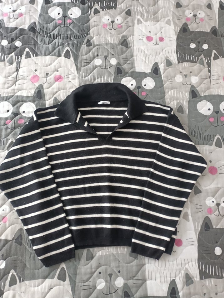 Gri Çizgili Uzun Kollu Triko Kazak - Görsel 2