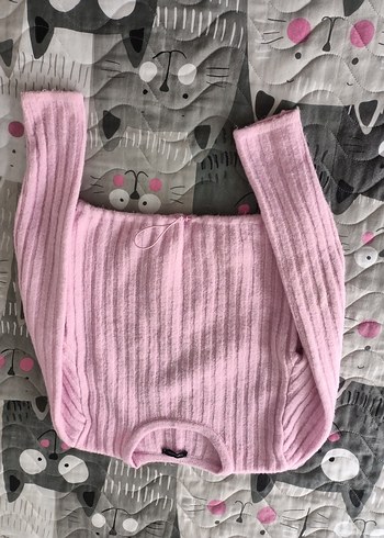 Pembe Fitilli Triko Kadın Kazak - Görsel 3