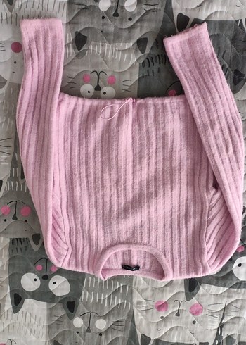 Pembe Fitilli Triko Kadın Kazak - Görsel 2