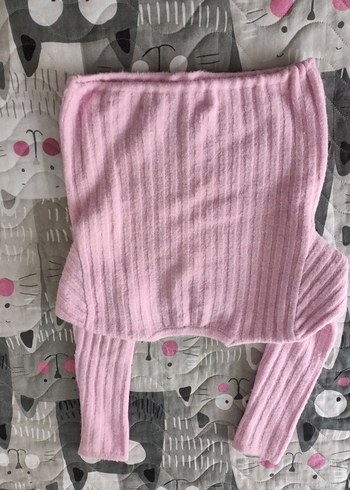 Pembe Fitilli Triko Kadın Kazak - Görsel 4