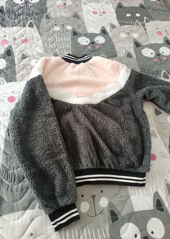 Gri Renkli Kadın Peluş Ceket - Görsel 4