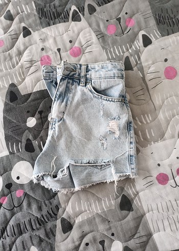 Gri Mini Düğmeli Kadın Kot Şort - Görsel 5