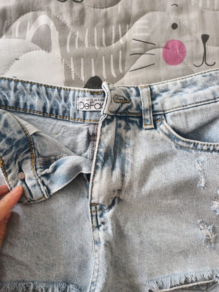 Gri Mini Düğmeli Kadın Kot Şort - Görsel 2