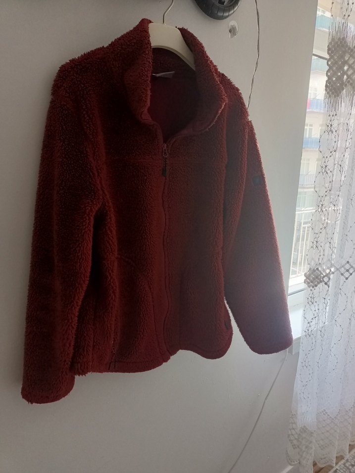 Bordo Fermuarlı Kadın Polar Ceket - Görsel 2