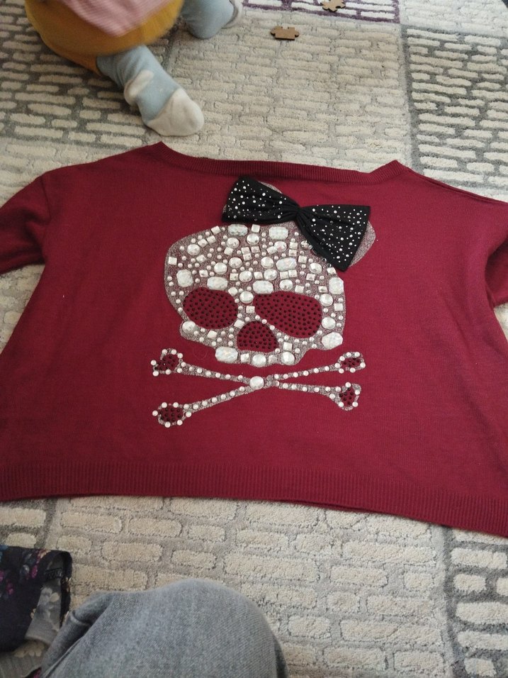 Bordo Kadın crop Triko Kazak, Uzun Kollu, Rahat Kesim - Görsel 2