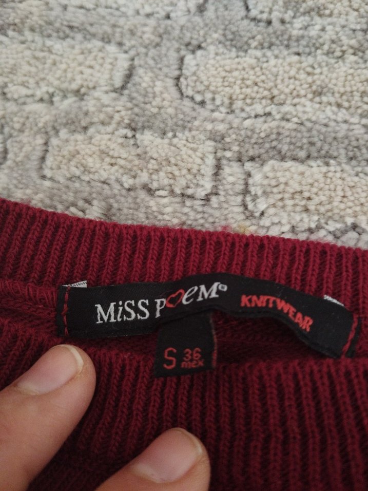 Bordo Kadın crop Triko Kazak, Uzun Kollu, Rahat Kesim - Görsel 3