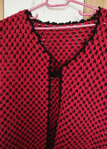 Kırmızı Örgü V Yaka Kadın Yelek - Görsel 2