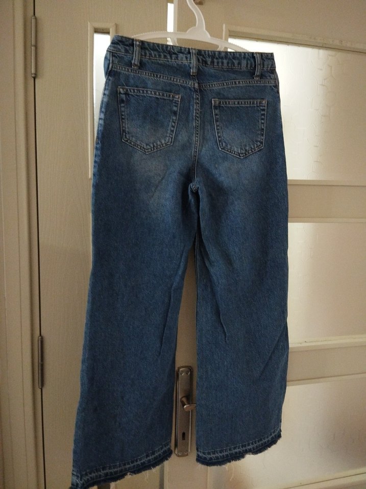 Kadın Mavi Bol Kesim Midi Kot Pantolon - Görsel 4