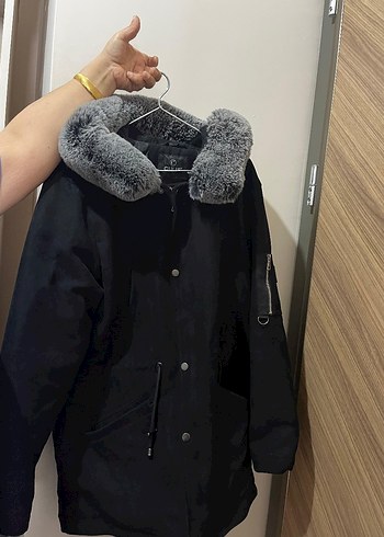 Gri Kürklü erkek Kışlık Mont - Görsel 2