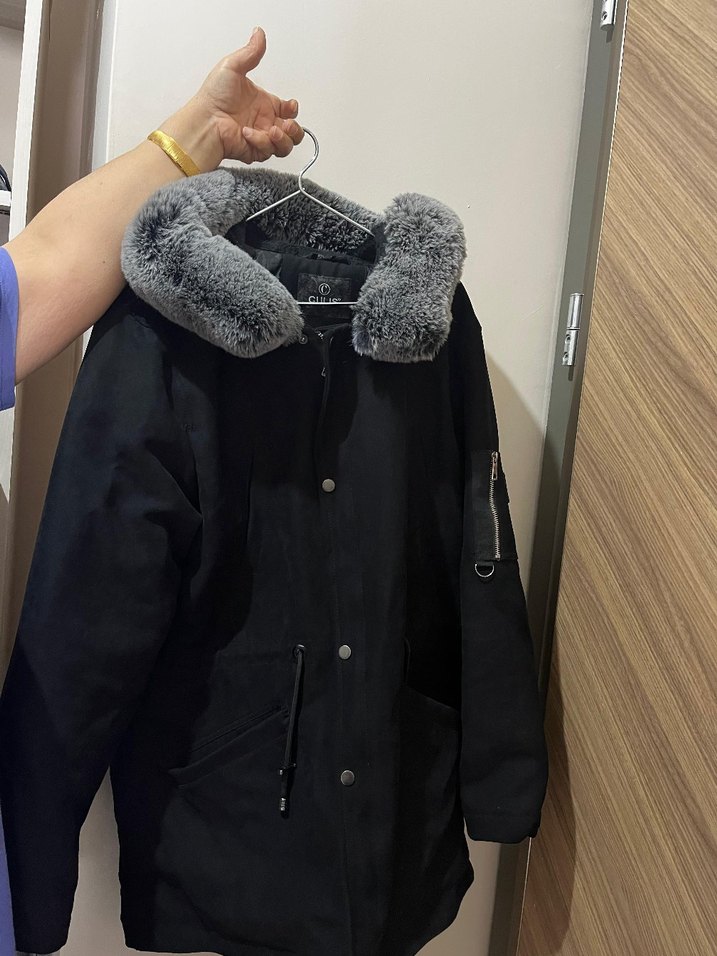 Gri Kürklü erkek Kışlık Mont - Görsel 2