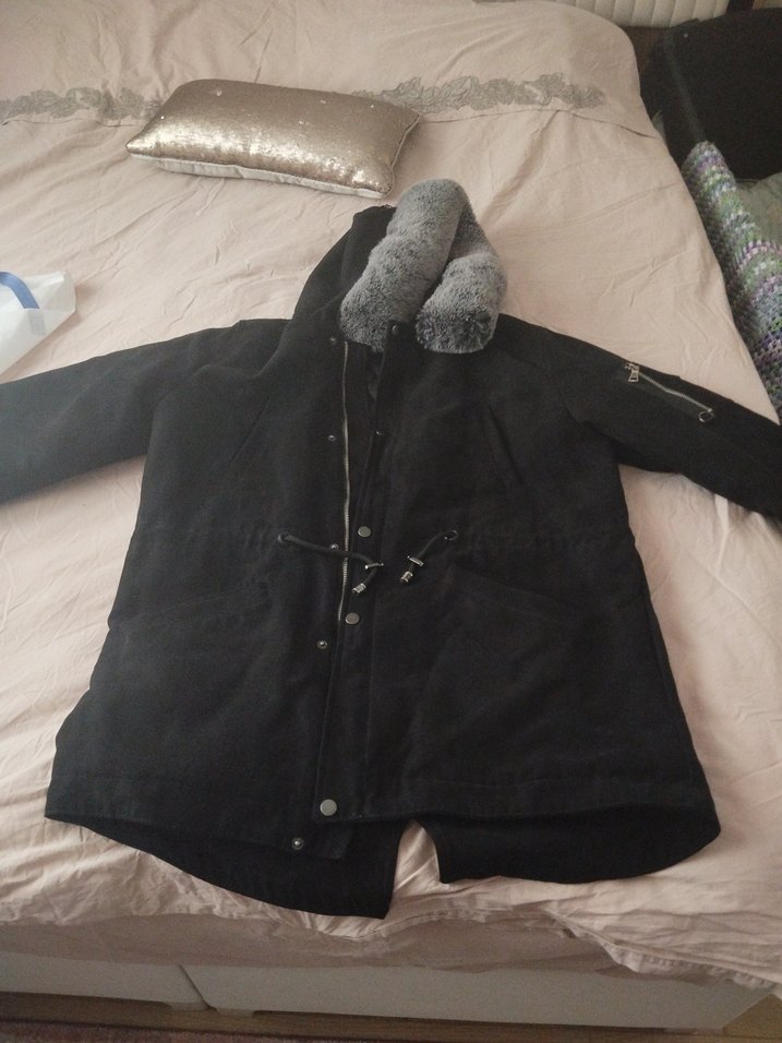 Siyah Gri Kürklü Rahat Kesim erkek mont - Görsel 2