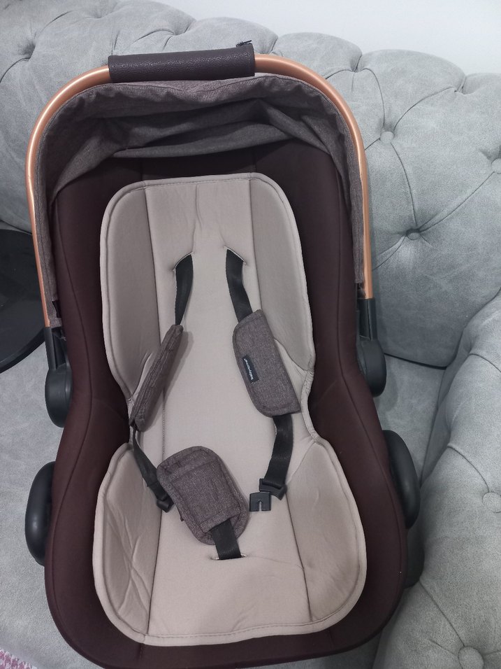 Kahverengi ve Krem Bebek Oto Koltuğu / Puset - Görsel 3