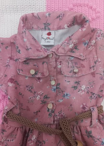 Çiçek Desenli Bej Kız Elbisesi - Görsel 6