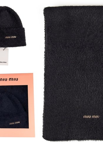 Miu Miu Örgü Kahverengi Bere ve Atkı Seti - Görsel 4