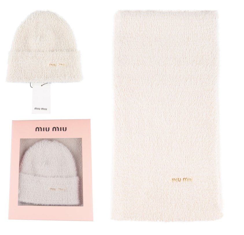 Miu Miu Örgü Kahverengi Bere ve Atkı Seti - Görsel 3