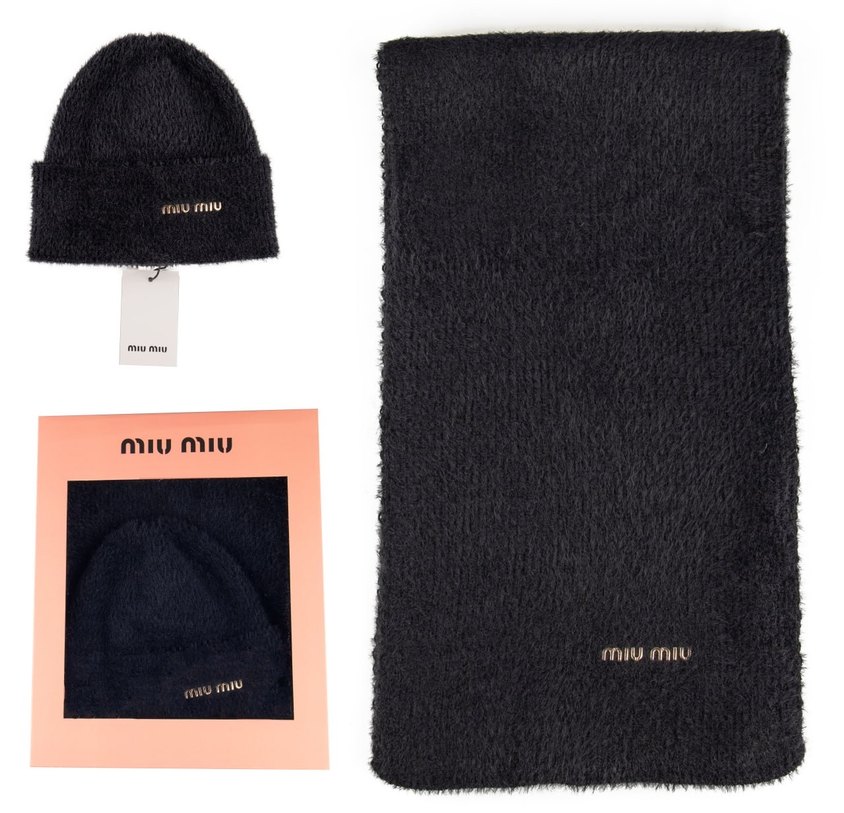 Miu Miu Örgü Kahverengi Bere ve Atkı Seti - Görsel 4