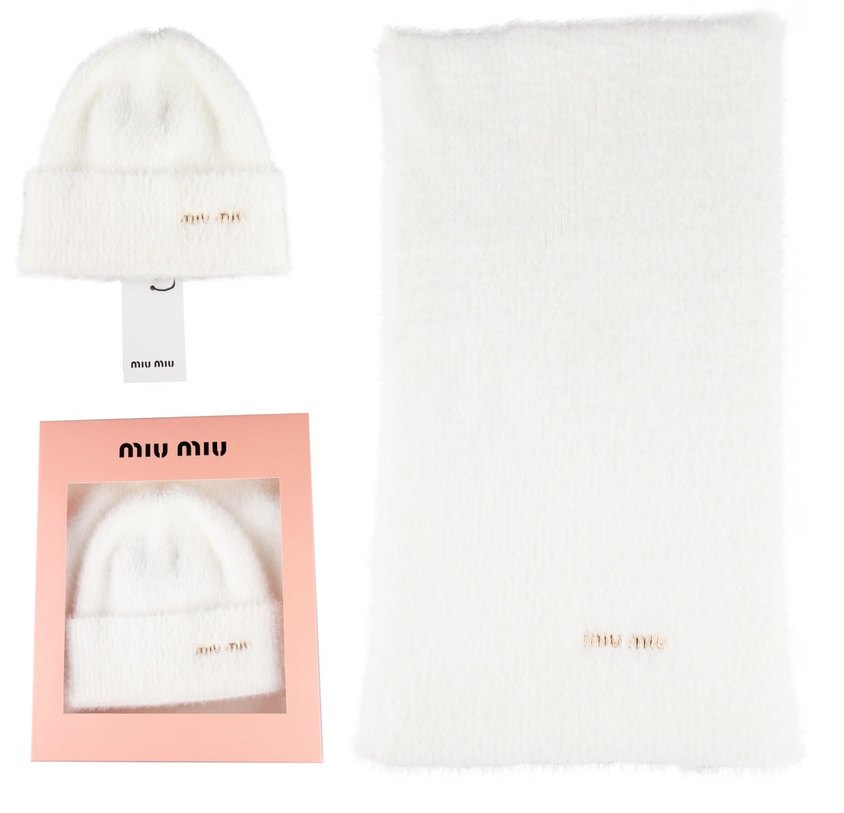 Miu Miu Örgü Kahverengi Bere ve Atkı Seti - Görsel 2