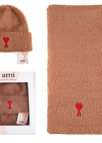 Pembe Örgü Ami Kadın Bere ve atkı . - Görsel 4