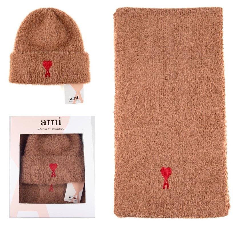 Pembe Örgü Ami Kadın Bere ve atkı . - Görsel 4