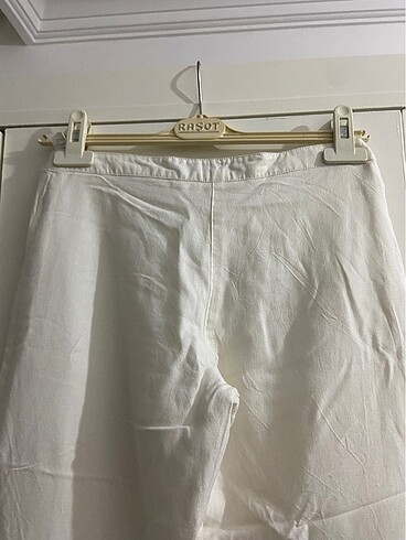 36 Beden beyaz Renk Beyaz keten kumaş pantolon