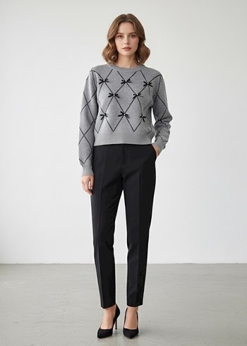 Gri Triko Kumaş Kadın Kazak - Görsel 3