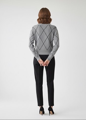 Gri Triko Kumaş Kadın Kazak - Görsel 4