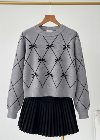 Gri Triko Kumaş Kadın Kazak - Görsel 2