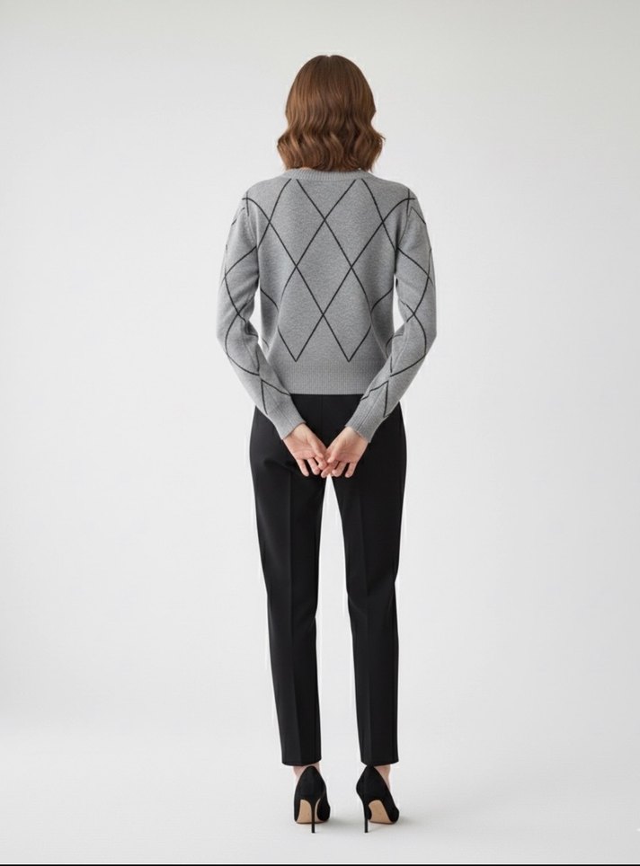 Gri Triko Kumaş Kadın Kazak - Görsel 4