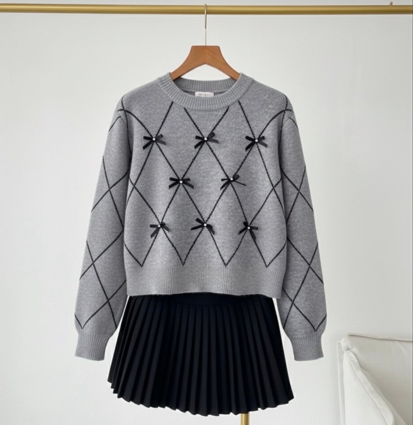 Gri Triko Kumaş Kadın Kazak - Görsel 2