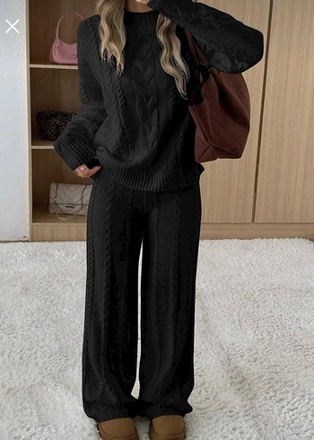 Kalın Saç Örgü Kadın Triko Alt Üst takım - Görsel 5