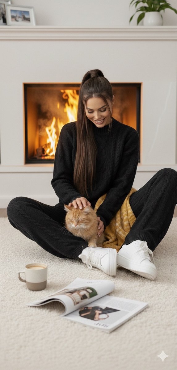 Kalın Saç Örgü Kadın Triko Alt Üst takım - Görsel 2