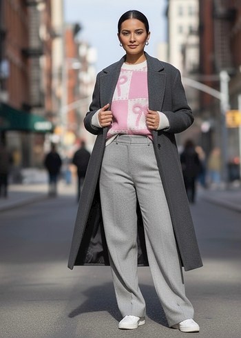 Kurdele Desenli Kareli  Kadın Triko Kazak - Görsel 3