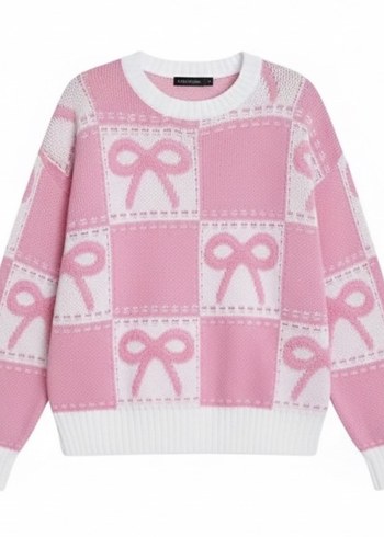 Pembe Kurdele Desenli Salaş Kadın Kazak - Görsel 2