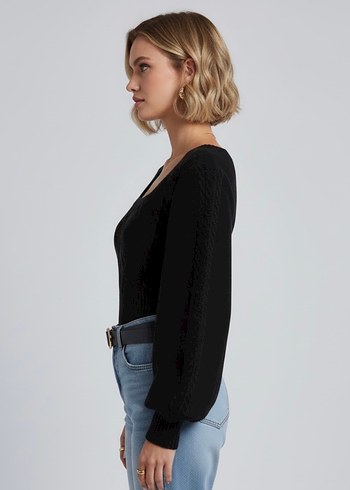 Siyah Örgü Crop Kazak - Görsel 6