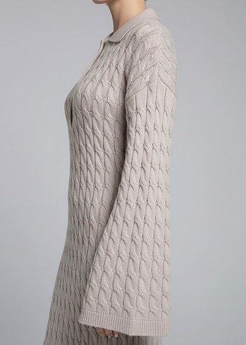 Bej Triko Uzun Kadın Elbise - Görsel 2