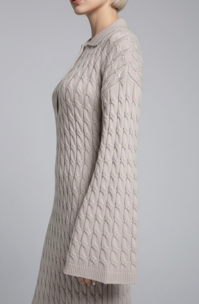 Bej Triko Uzun Kadın Elbise - Görsel 2