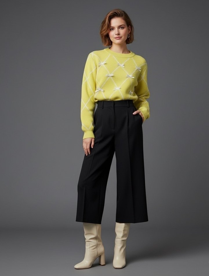 Sarı Bisiklet Yaka Triko Kazak - Görsel 2