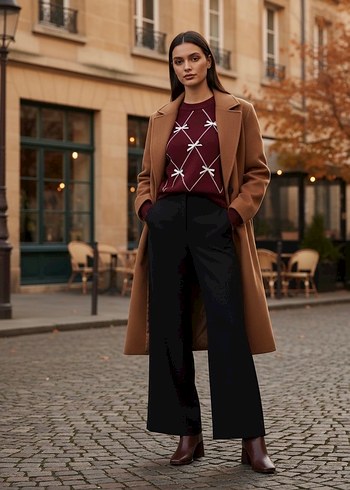 Bordo Nakışlı Kadın Triko Kazak - Görsel 8