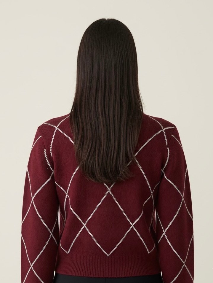 Bordo Nakışlı Kadın Triko Kazak - Görsel 5