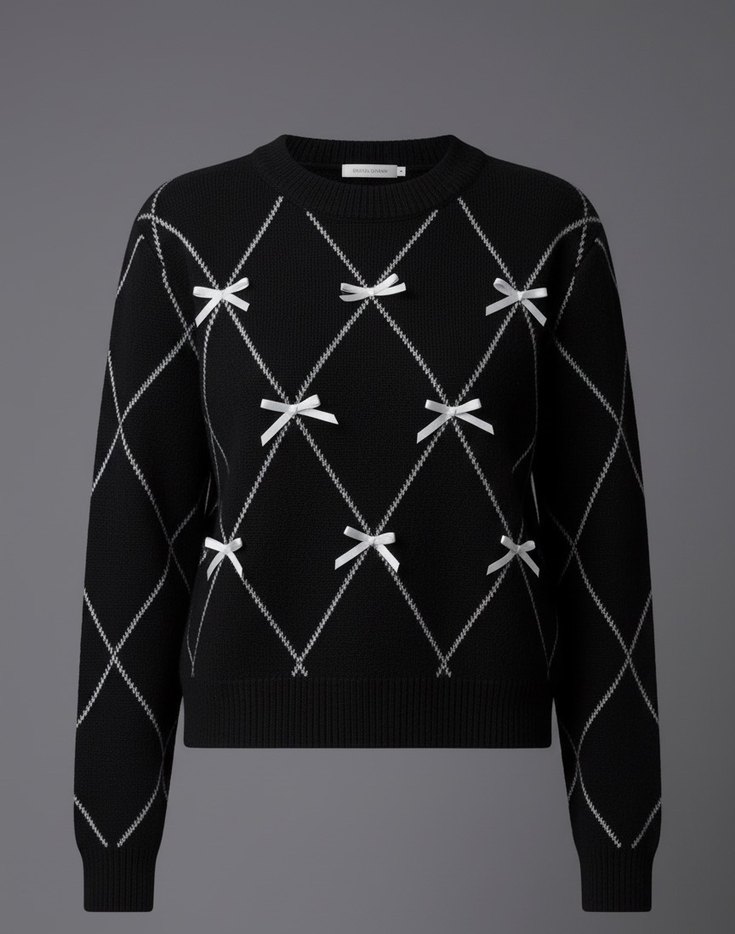 Fiyonk Detaylı Baklava Desenli Kazak - Görsel 2