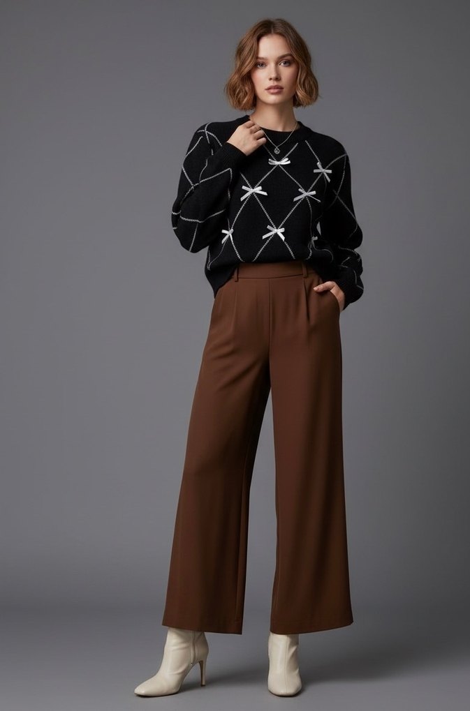 Fiyonk Detaylı Baklava Desenli Kazak - Görsel 3