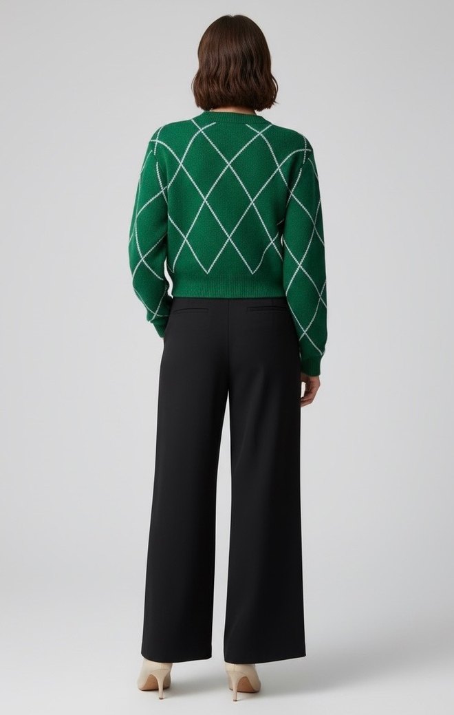 Kadın Yeşil Örgü Midi Kazak - Görsel 2