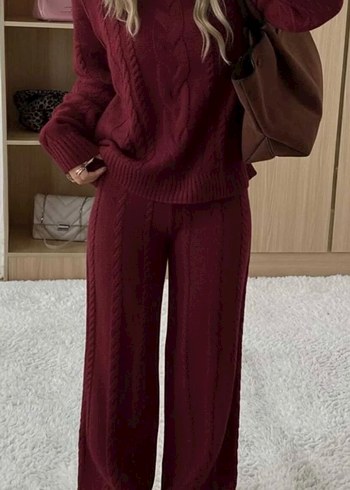 Bordo Örgü Kadın Salaş triko ikli Takımı - Görsel 5